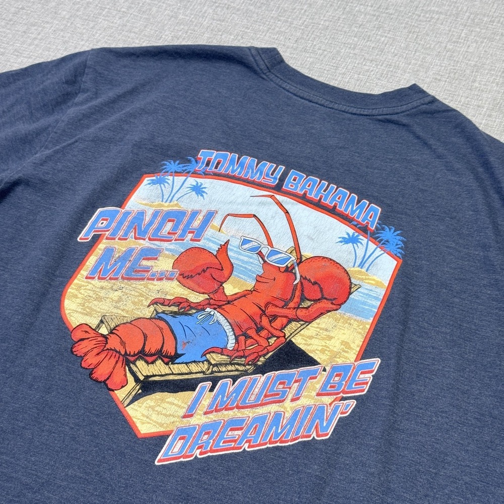 Tommy Bahama Shirt Mens Large Blue Lobster "Pinch Me" Graphic Back Print
